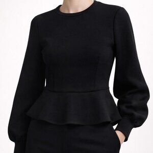 dh NEW YORK Zuri Black Scuba Peplum Puff Sleeve Top Small